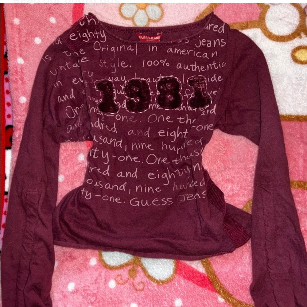 Guess Women's Dark Red Long Sleeve Tee